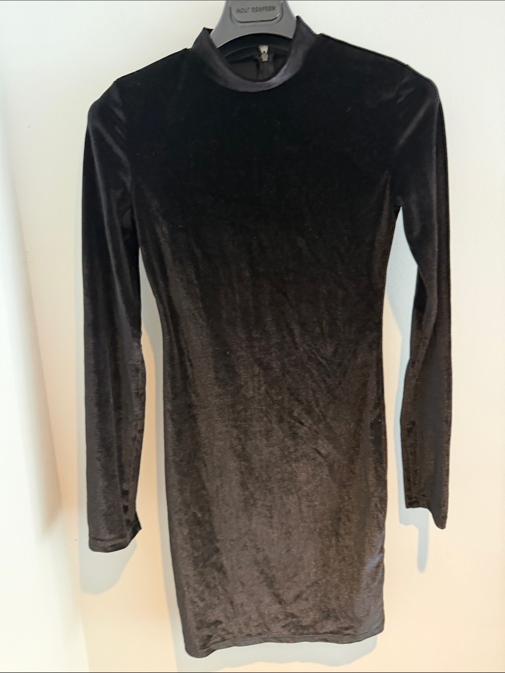 Black Velvet Long Sleeve Mock-Neck Bodycon Dress